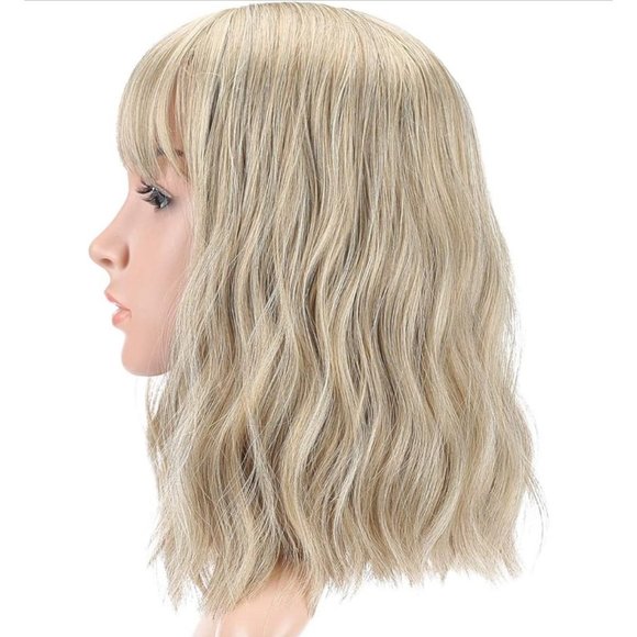 Natural Wavy Short Bob With Air Bangs Women's Shoulder Length Wigs Curly Wavy - Picture 3 of 6